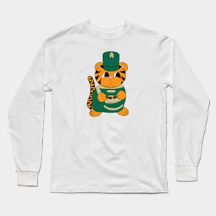 Marching Band Tiger Drum Green and Gold Long Sleeve T-Shirt